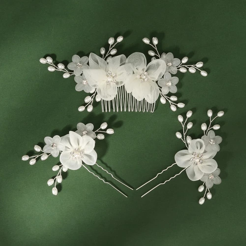 Fashion Wedding Headdress Flower Hair comb Set Bead Hair Accessories Wedding Handmade for Women Hair Clips Wedding Party Gifts
