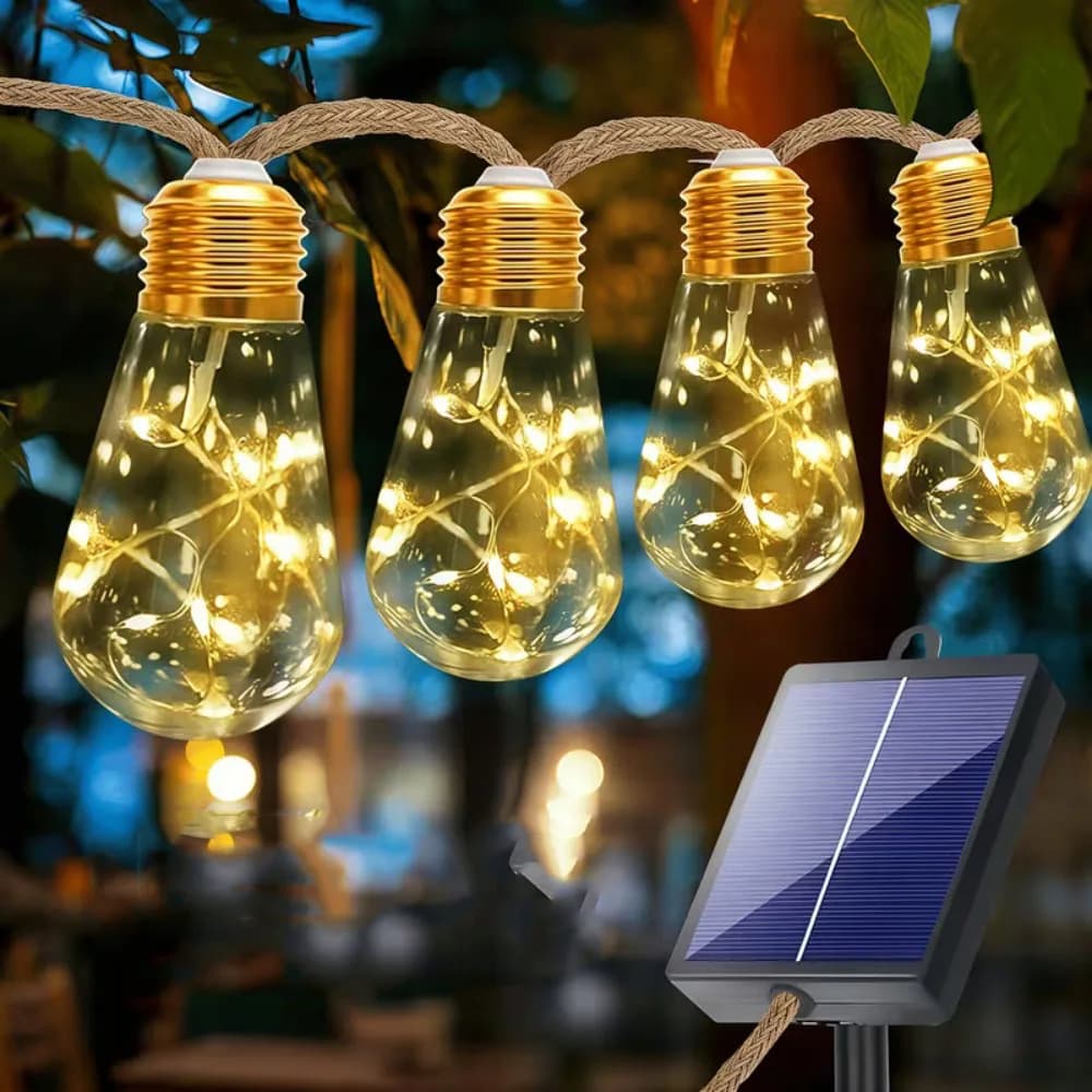 Luci Solari a LED con Corda in Canapa, Impermeabili per Esterni, 15/10 LED, 8 Modalità per Decorazione Giardino, Patio, Portico, Feste