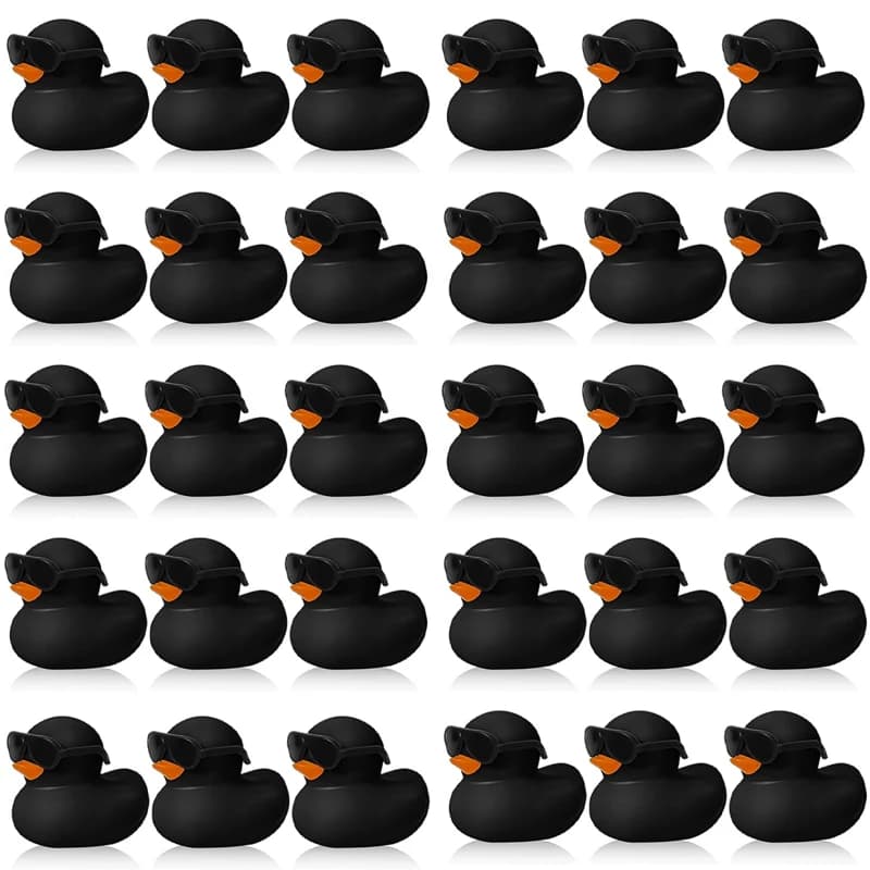 6/12/24/48PC Black Rubber Ducks with Sunglasses Sets Duck Toys Squeaky Rubber Ducks Cute Float Duckies for Party Favors