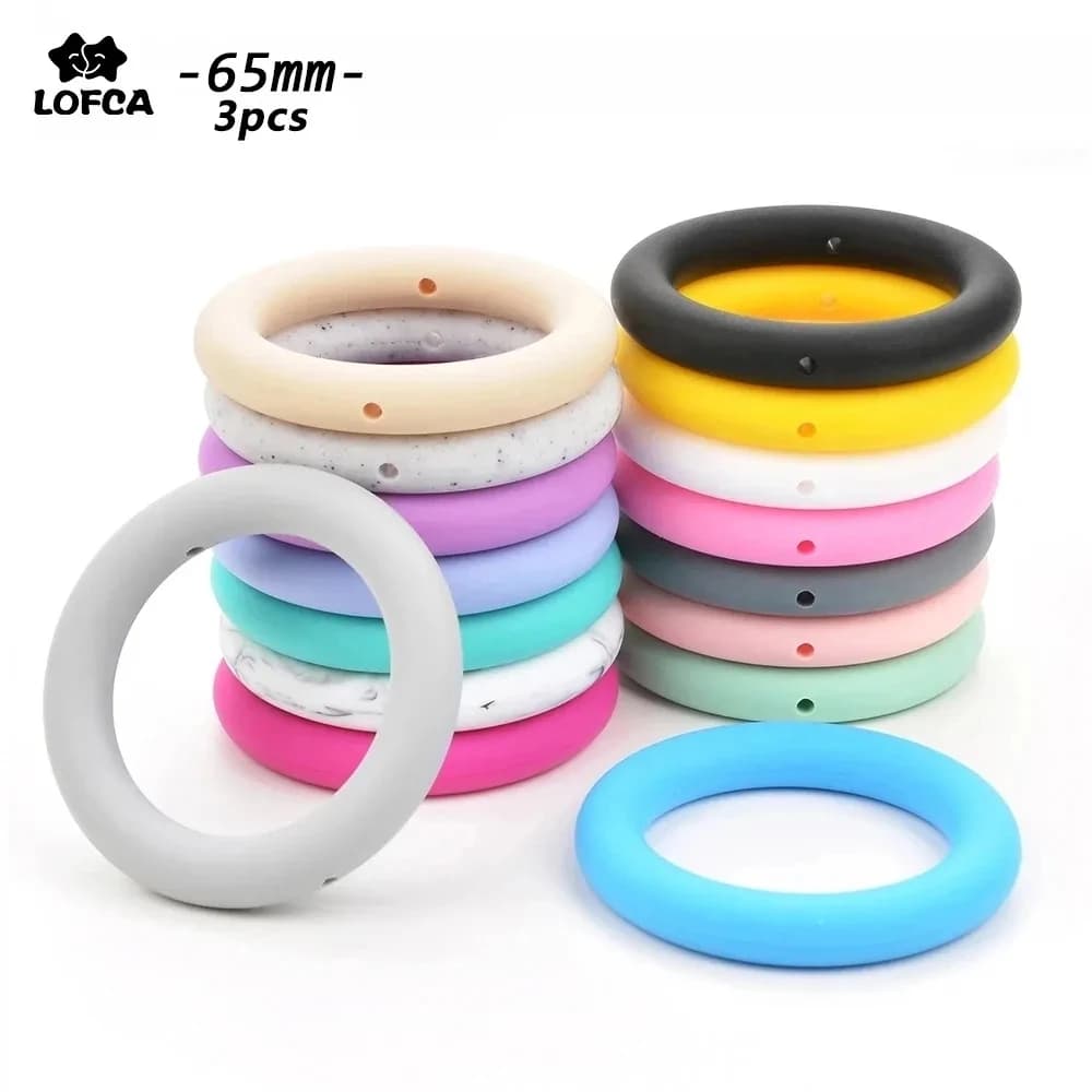 LOFCA Anello per dentizione 65mm Perline in silicone 3 pezzi Collana per massaggiagengive con ciondolo per bambini Ciuccio che fa gioielli in silicone alimentare senza BPA