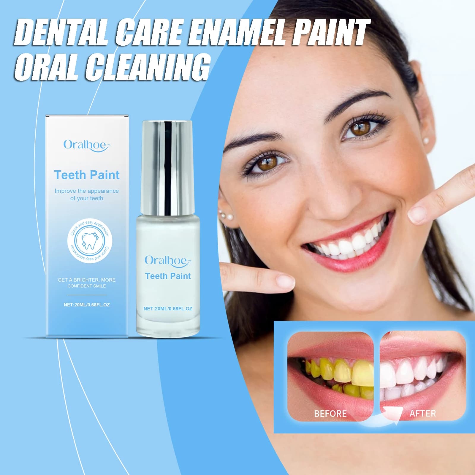 Paint for dental care of enamel, tooth whitening, oral cleaning for stains and dirt on teeth, fresh and bright breath long lasting