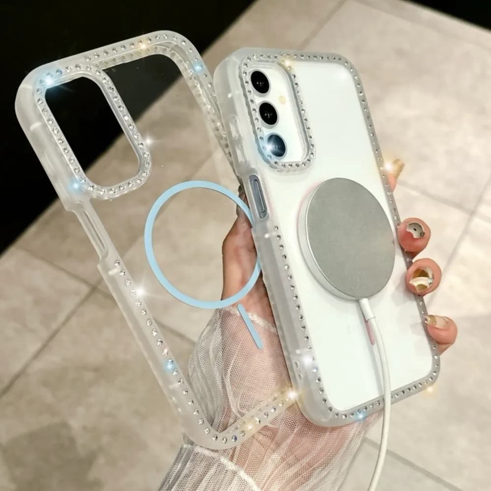 Transparent Diamond Glitter for Magsafe Case for Samsung Galaxy S25 S24 Plus Ultra A16 A15 A35 A55 A36 A56 Magnetic Cover