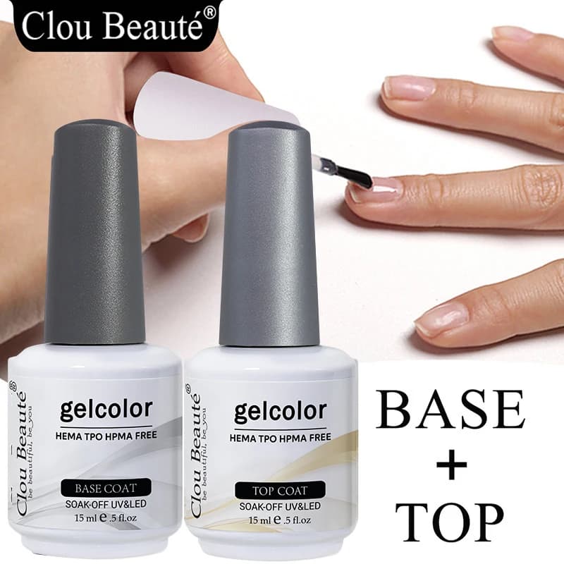 Clou Beaute Hema TPO Free Base And Top Coat Gel Nail Polish UV 15ml Transparent Soak Off Primer Gel Polish Long Lasting Nail Art