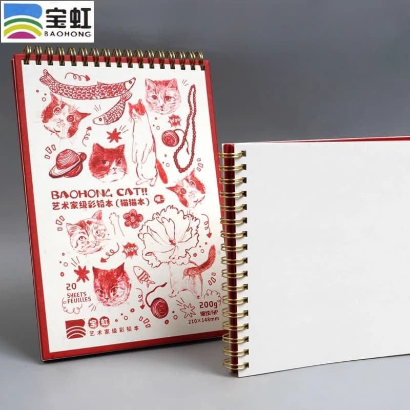 Baohong 200g Cotton Pulp Watercolor Paper Artist-grade Color Lead Book Fine Texture Cat Cover Sketch Book Painting Art Supplies