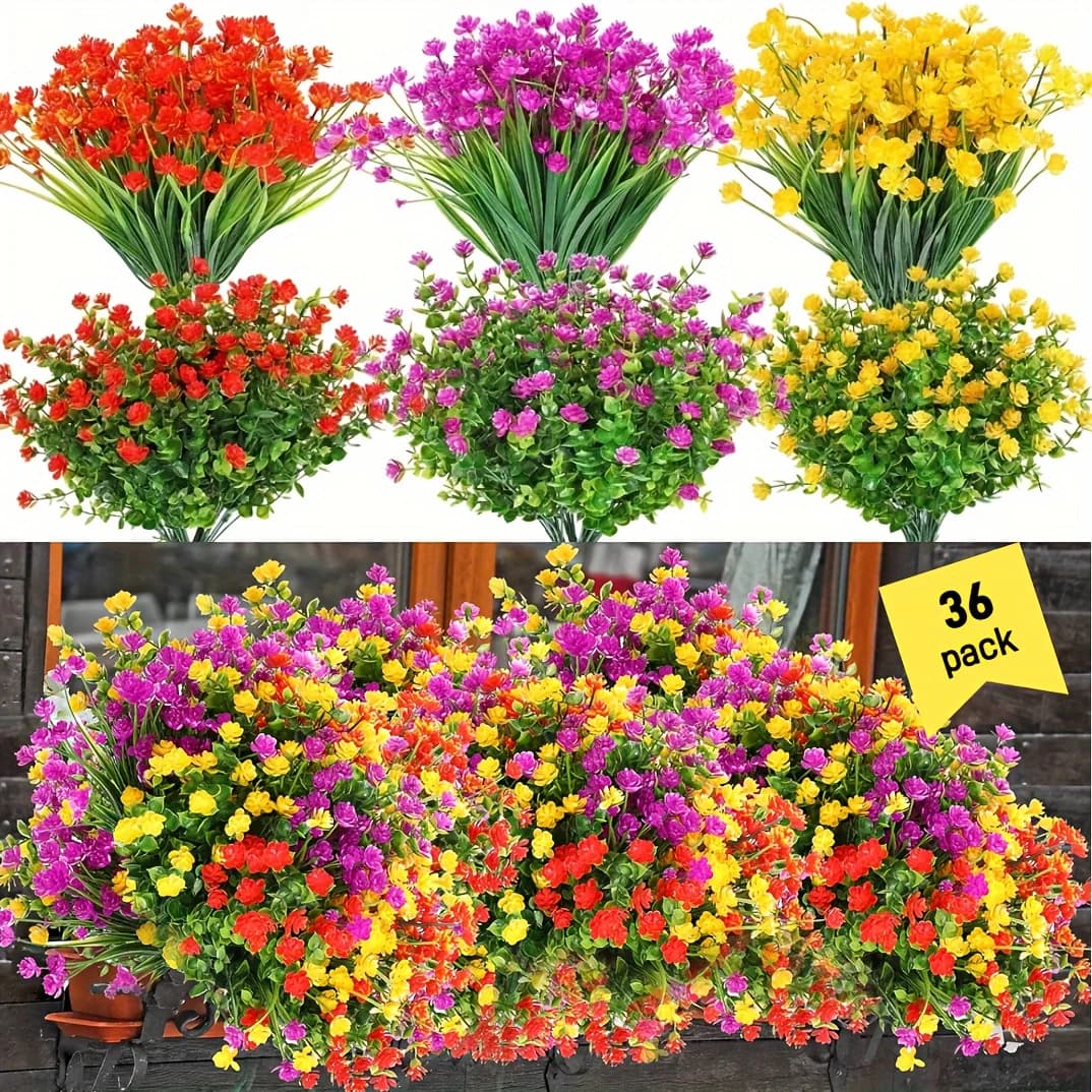 12/18/30/36 pezzi di fiori artificiali - Fiori e arbusti finti resistenti ai raggi UV, multicolori e realistici - Decorazione del portico della finestra esterna
