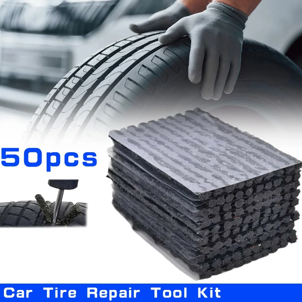 Kit di strumenti per la riparazione di pneumatici per auto da 50 pezzi con striscia di gomma Tubeless Puntura per pneumatici Studding Plug Strumento di riparazione pneumatici per camion per motociclette