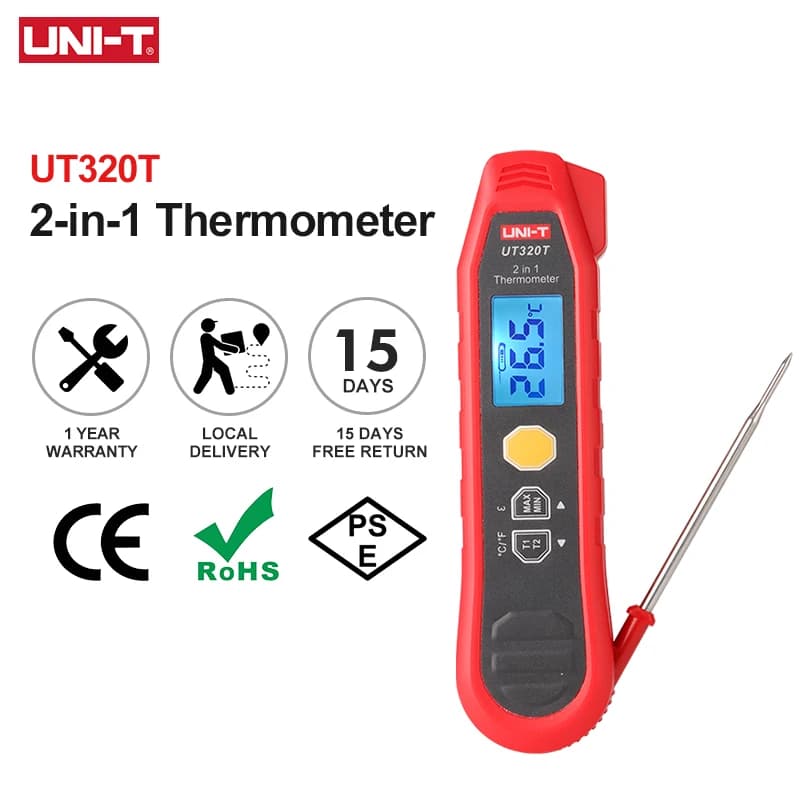 UNI-T Infrared thermometer 2 in 1 UT320T Digital thermometer Temperature meter Measurement probe -40 °C ~300 °C