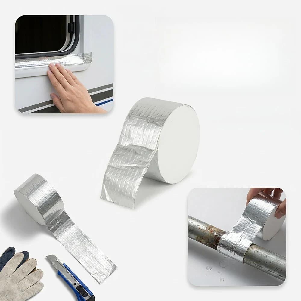 Waterproof Tape for Fixing Tits 1-10m, Width 5/10cm, Butyl Aluminum Adhesive Tape for Sealing Lost and Repair Crepe