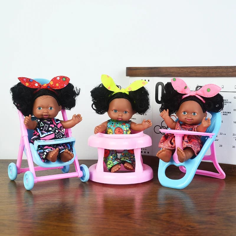 5in/13cm Kawaii Carino Nero Nuovo Reborn Baby Bambole Bambole Educative Pelle Nera Capelli Neri Con Arco Sveglio Copricapi Regalo Di Compleanno