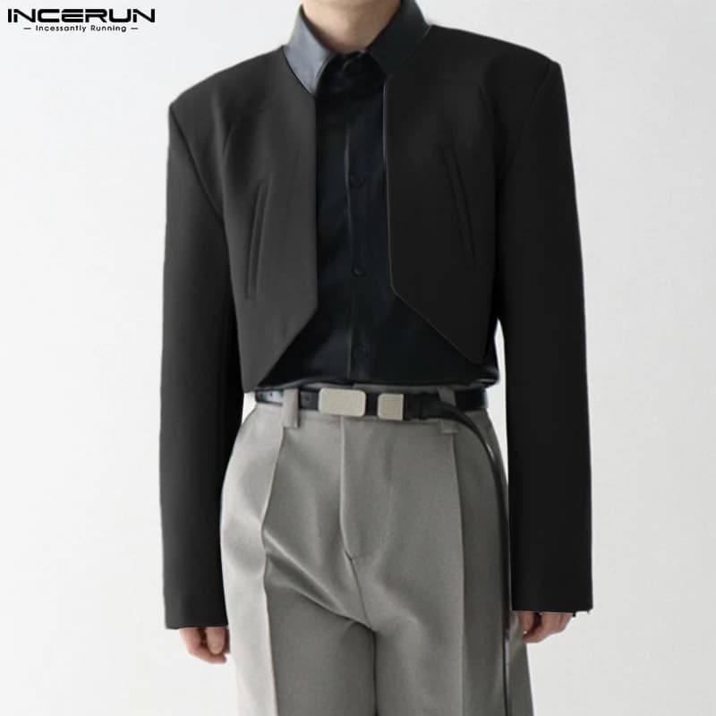INCERUN Men's Blazer Solid Color Long Sleeved Streetwear Casual Dresses Uneven Men 2023 Fashion Thin Crop Coats S-5XL