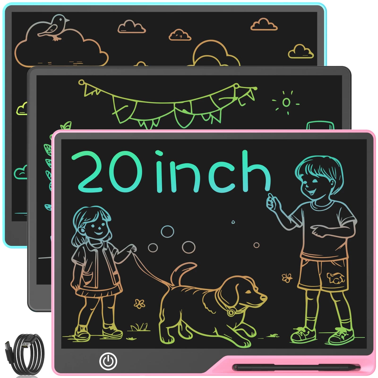 Tavoletta da scrittura LCD ricaricabile da 16/20 pollici, bacheca per graffiti, tavolo da disegno elettronico riutilizzabile cancellabile per bambini