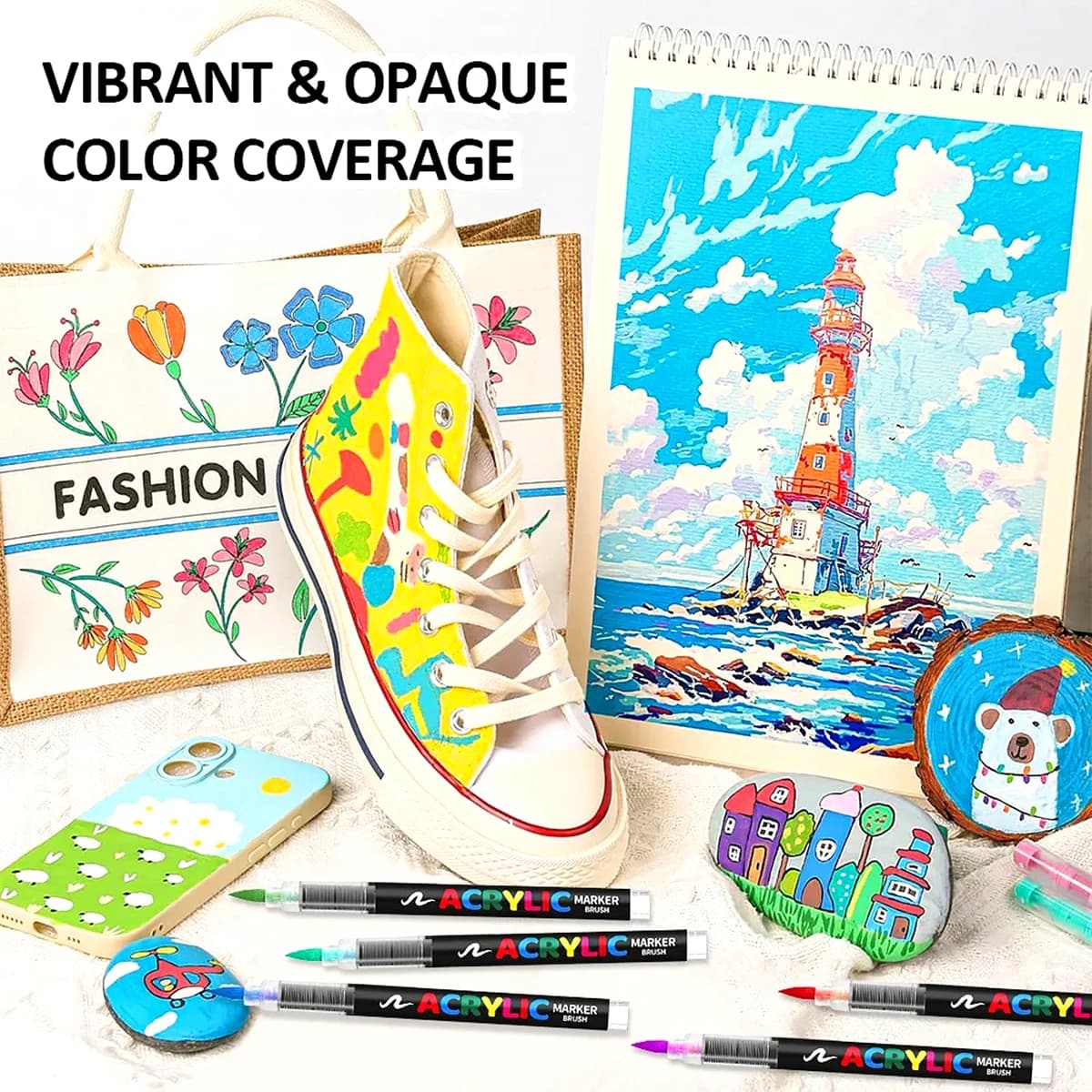 High quality acrylic pens set with brush tip for rock painting, wood, canvas, stone, Christmas gift, DIY, crafts