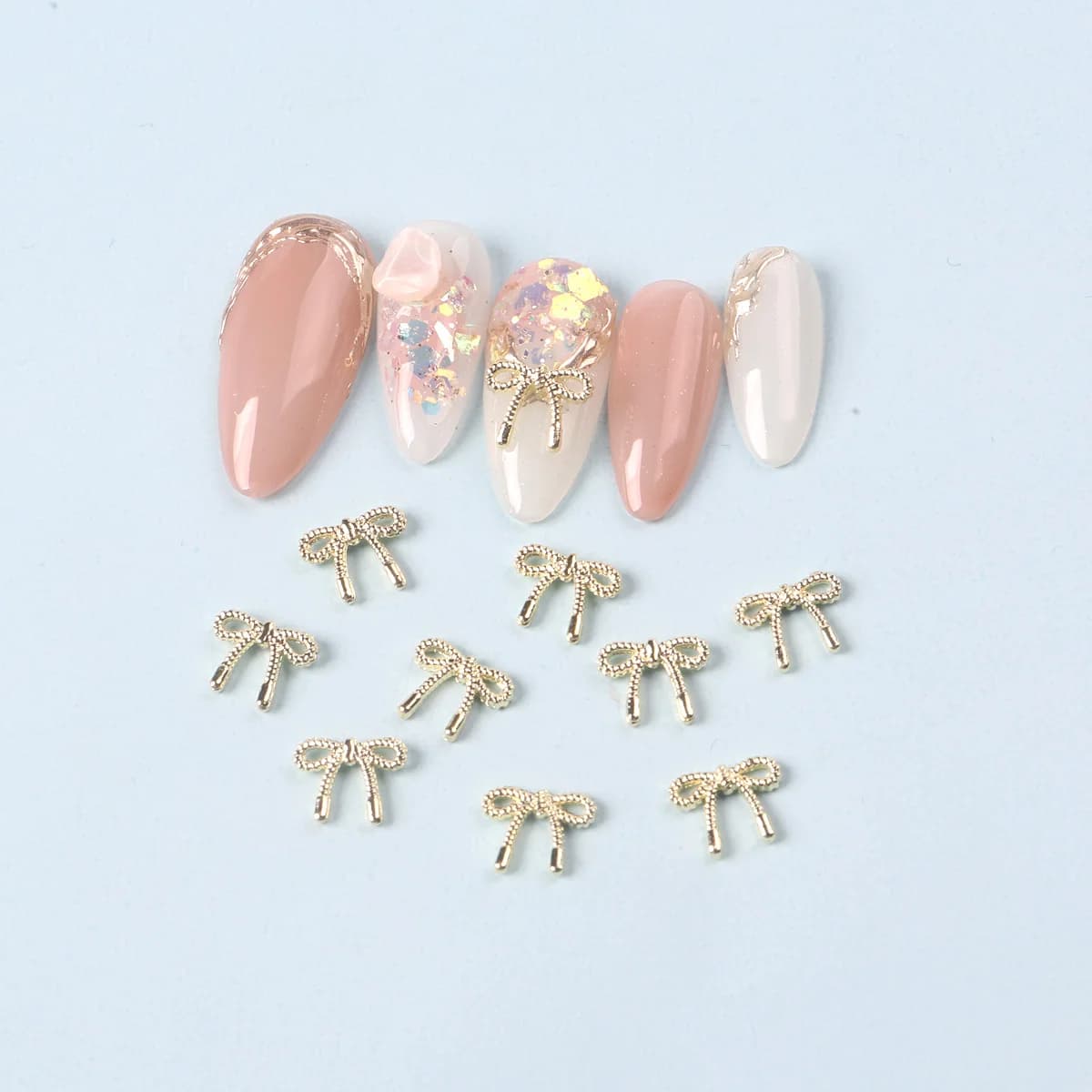 10 pcs/lot Gold Silver Bow Nail Pendants Alloy Korea Bowknot Metal Accessory Tape Decorations for Nail Art Design DIY
