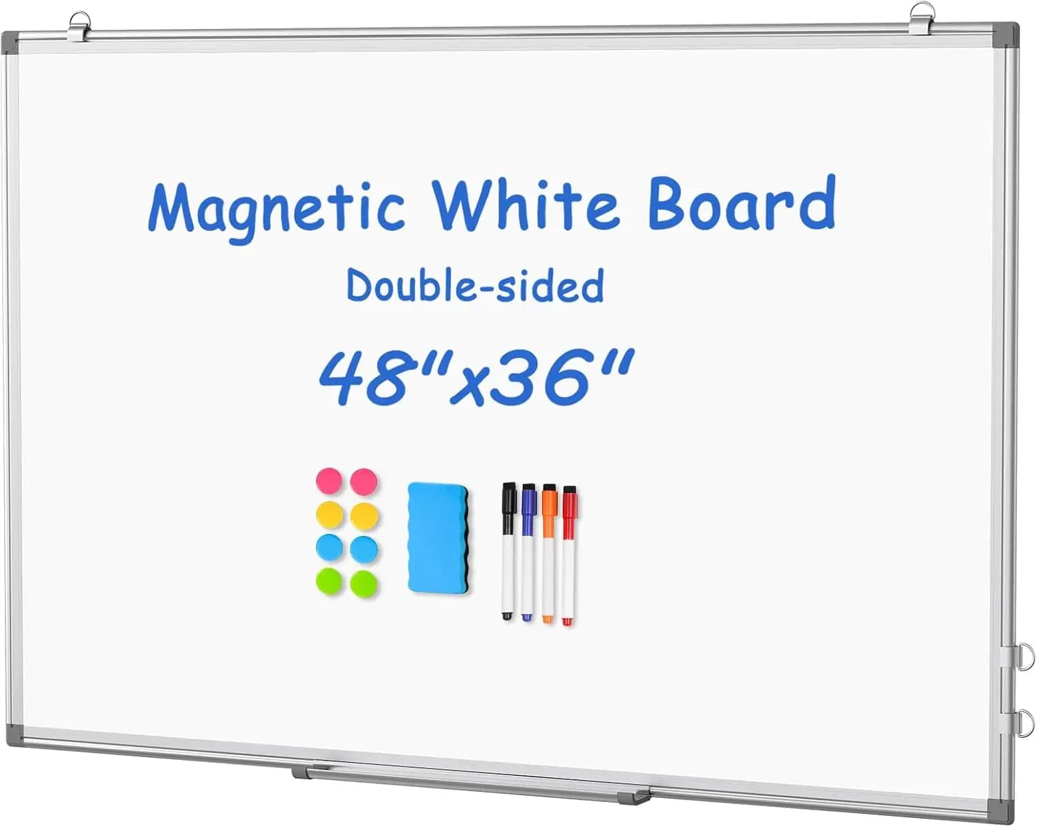 Lavagna Magnetica Bifacciale 48x36 Pollici con Cornice in Alluminio, Lavagna Cancellabile a Secco per Casa, Ufficio, Scuola, Montaggio a Parete
