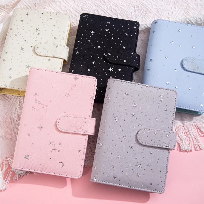 New A5 PU Leather Binder Cover with Magnetic Buckle Closure, 6 Ring Personal Notebook for Organizing Planner, Photo Card Sleeves