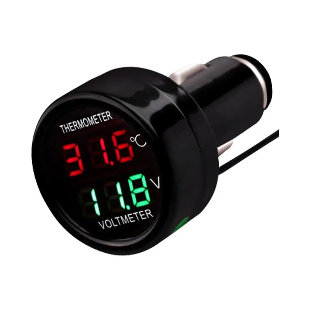 12V 24V Digitale DC Tensione Auto Voltmetro Termometro Accendisigari Stile 2 in 1 Batteria Monitor Misuratore di Temperatura di Tensione