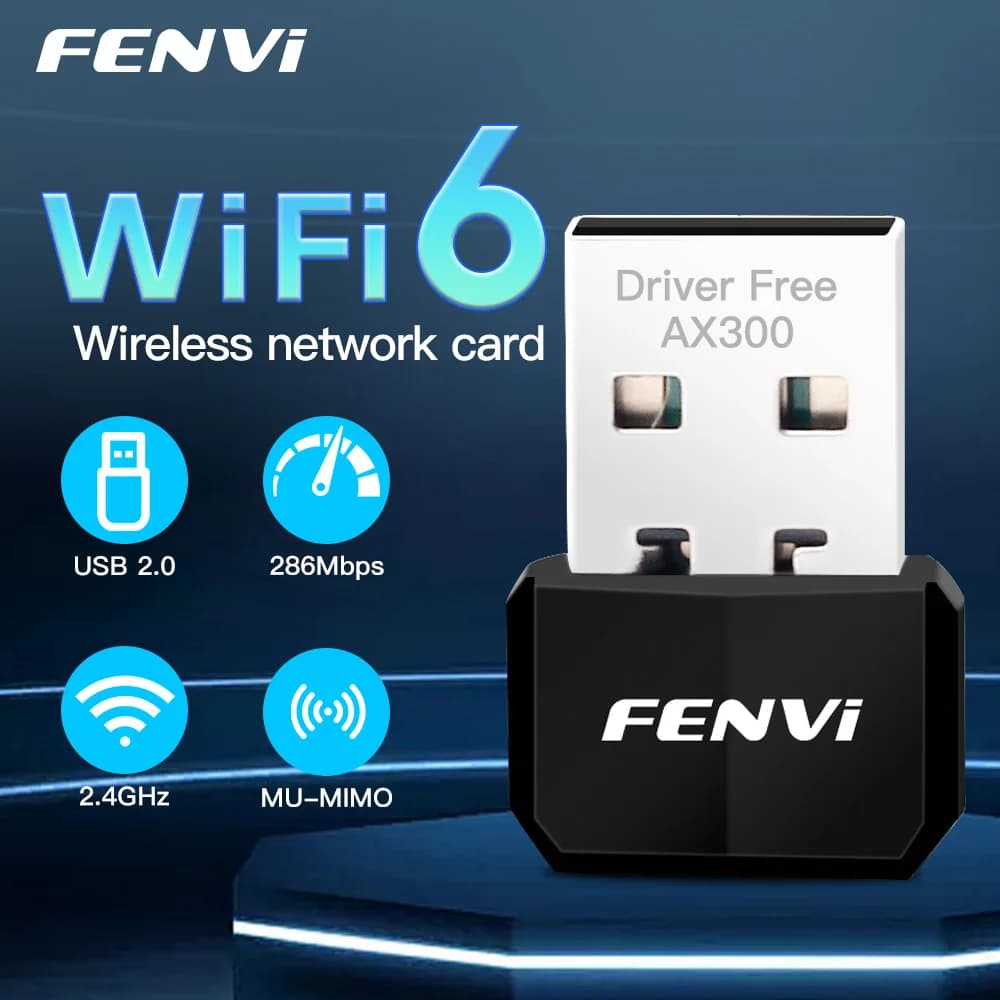 FENVI WIFI6 Adattatore USB Dongle AX286 Scheda di rete USB 2.0 Mini ricevitore wireless da 2,4 GHz per PC/laptop per driver Win7/10/11 gratuito