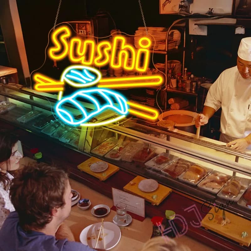 Sushi Neon Sign LED Good Food Light Sign Decorazione da parete Alimentato tramite USB Neon luminoso Sushi Storie Sushi Ristorante Cucina Festa Neon