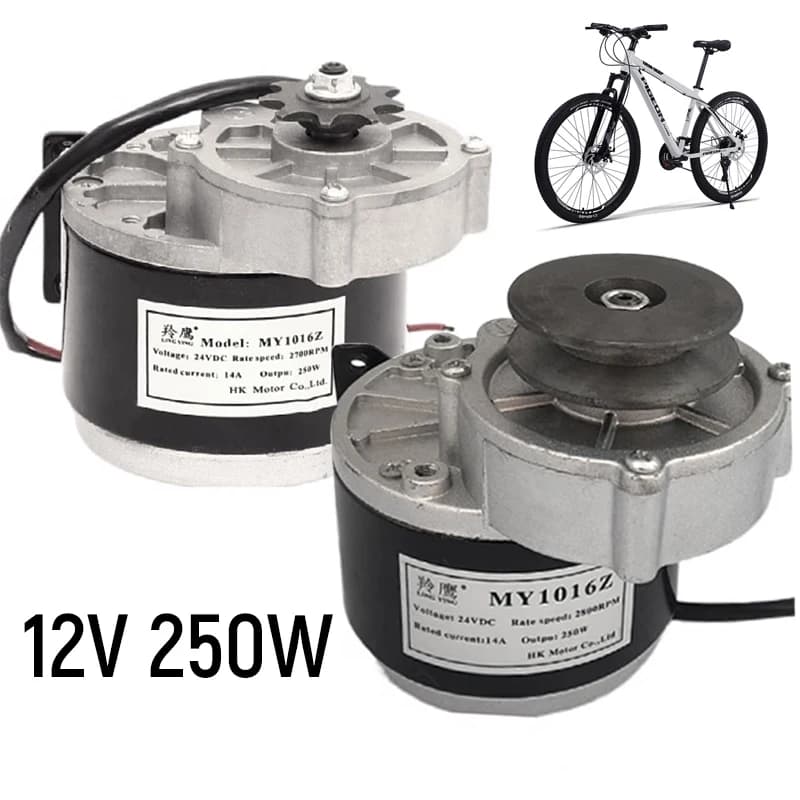 12V 250W Electric Motor Gear Reduction System with Brushed DC Motor Reducing Belt Pulley with 9 Teeth Pinion for Electric Scooter