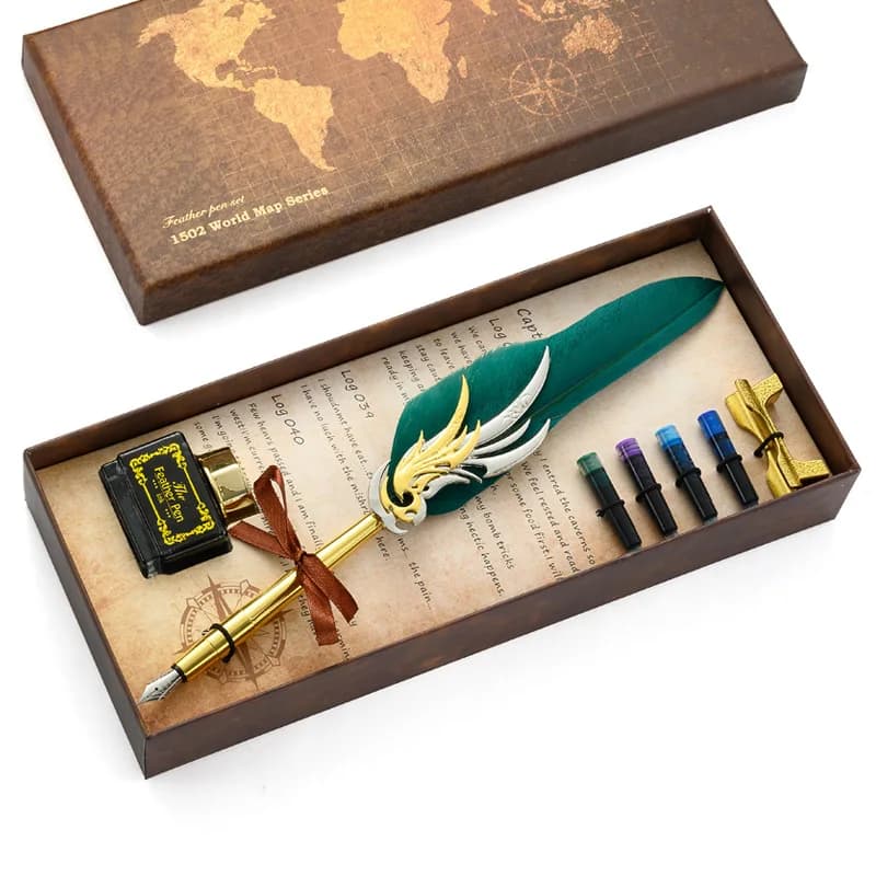 New Feather Pen Luxury Fountain Signature Sprinkling Quill Ink Pen European Retro Feather Dip Fountain Pen Set School Supplies