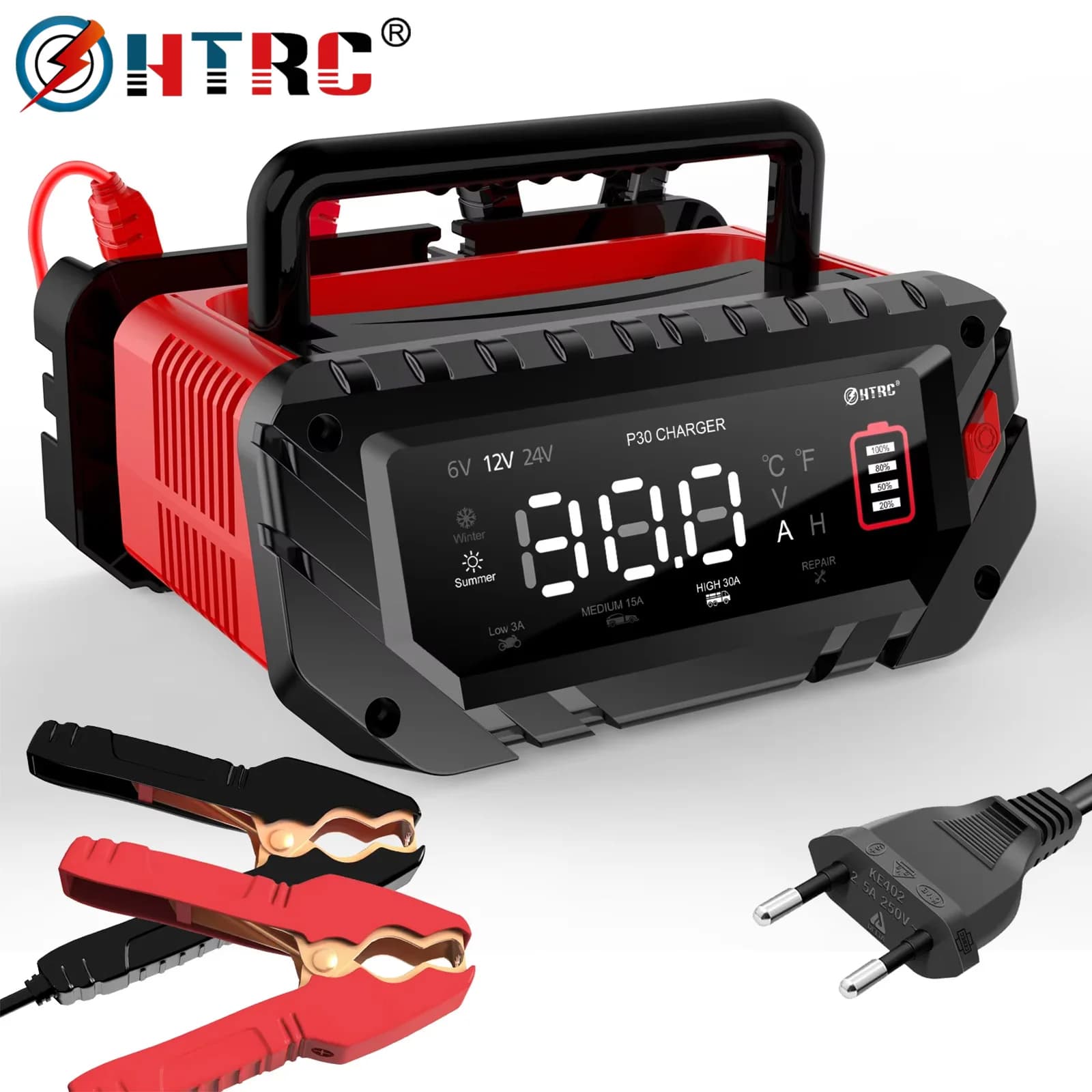 12V/30A 24V/16A Intelligent Car Charger 6V/10A for Motorcycle Battery Repair Auto Lead Batteries AGM GEL LiFePo4