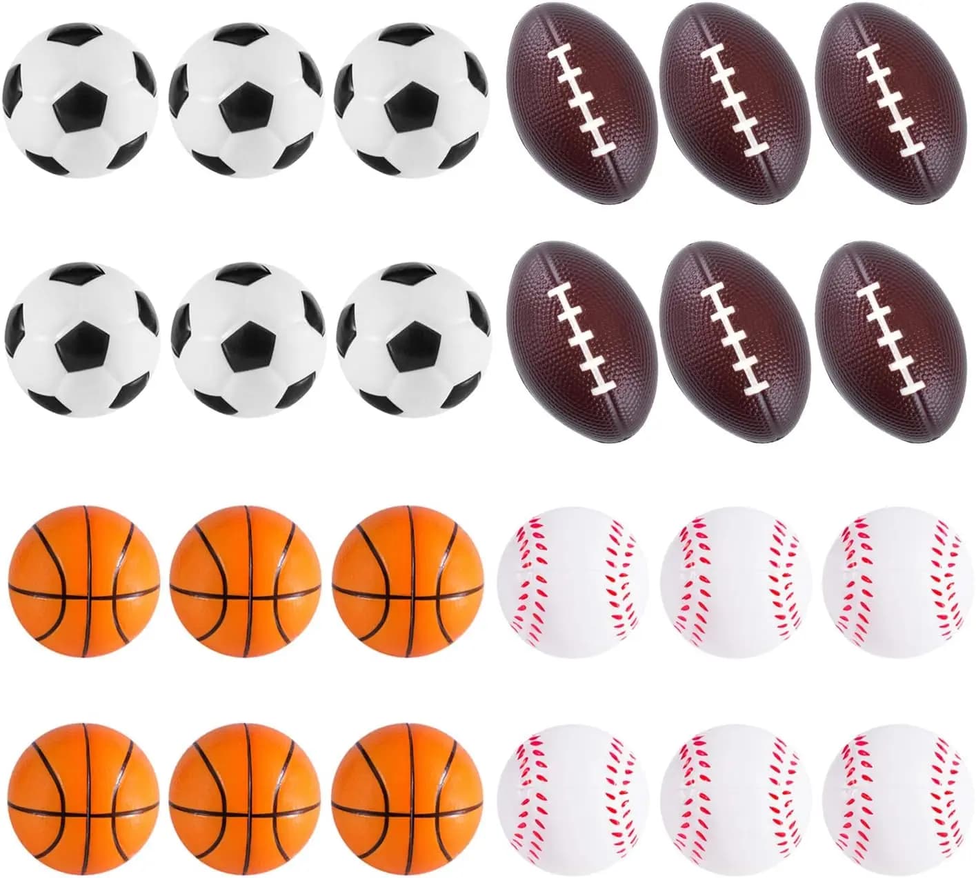 Mini Palline Sportive in Schiuma, Confezione da 24 - Baseball, Football, Basket, Calcio per Bambini e Adulti, Ideali per Feste