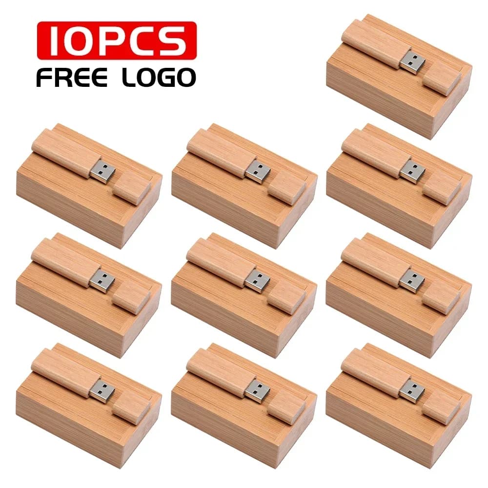 10 PZ/LOTTO Chiavette USB 2.0 128 GB Pen drive in Legno 16 GB 32 GB con Scatola Memory stick 16 GB Regalo di Nozze U disco Logo personalizzato gratuito