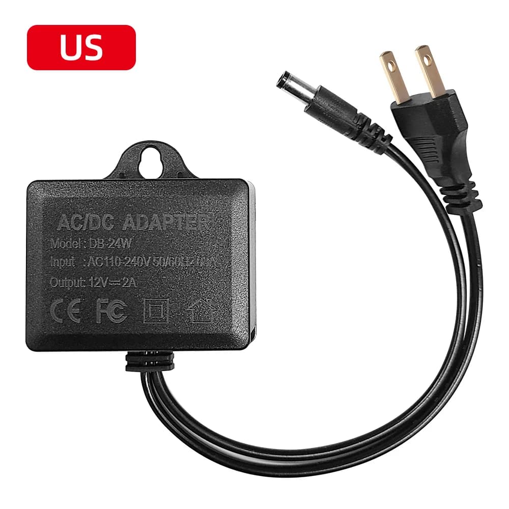 Adattatore di alimentazione per telecamera CCTV 12V 2A AC DC Alimentatore esterno impermeabile Caricatore con spina UE USA per telecamere di sicurezza