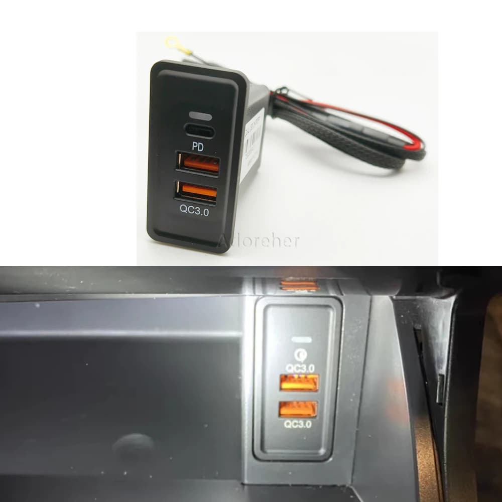 Presa di ricarica modificata per auto Interruttore presa di corrente Car Dual USB Ricarica rapida QC3.0 Adattatore per caricabatterie per telefono per accessori VW Golf 7