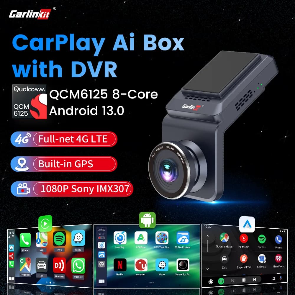 CarlinKit Wireless CarPlay Ai Box Android 13 QCM6125 TV Box Android a 8 core App video 4G LTE installata Dashcam 1080P integrata GPS