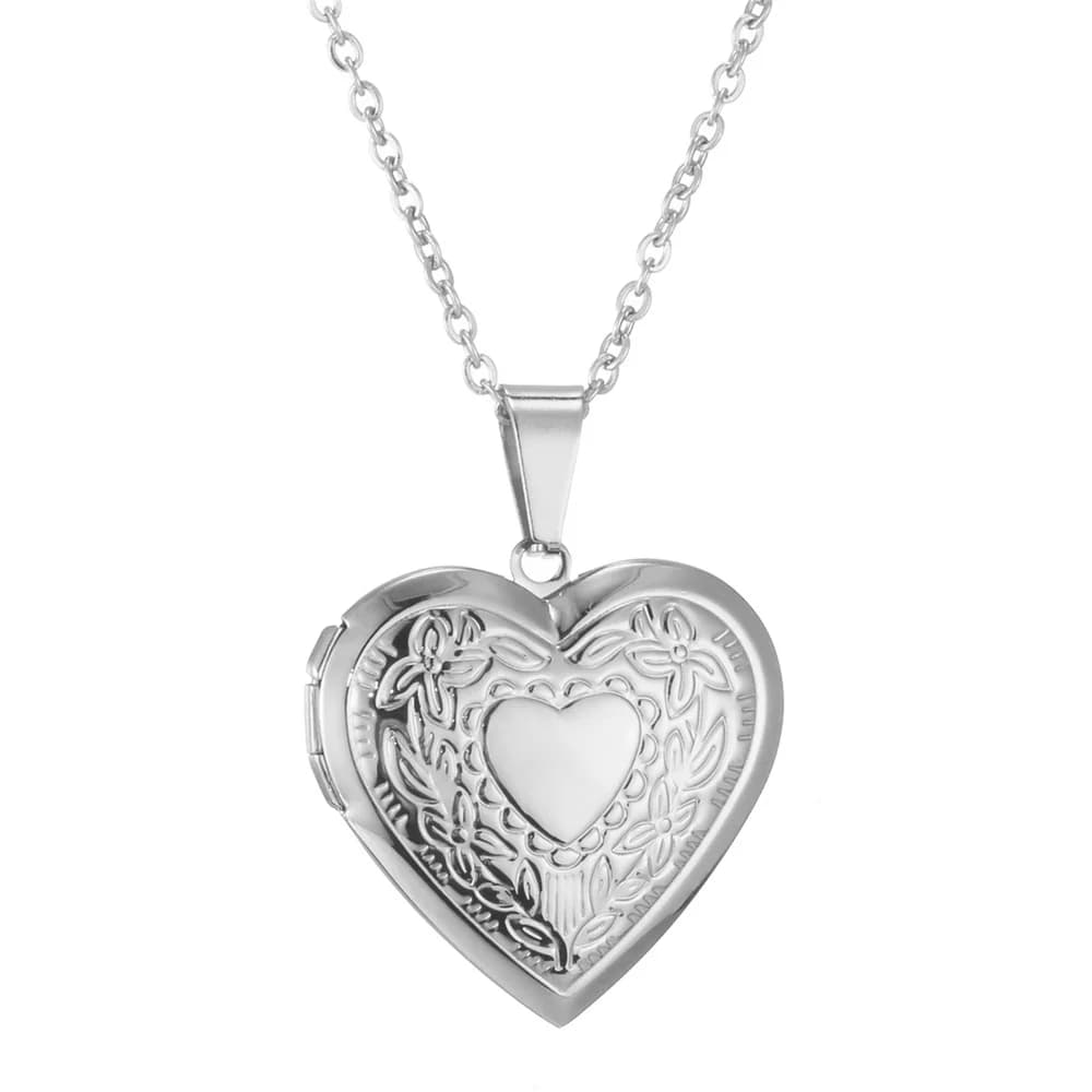 Pendant with openable romantic heart shape medallion Necklace with frame for photo in stainless steel female color for gift of women's jewelry