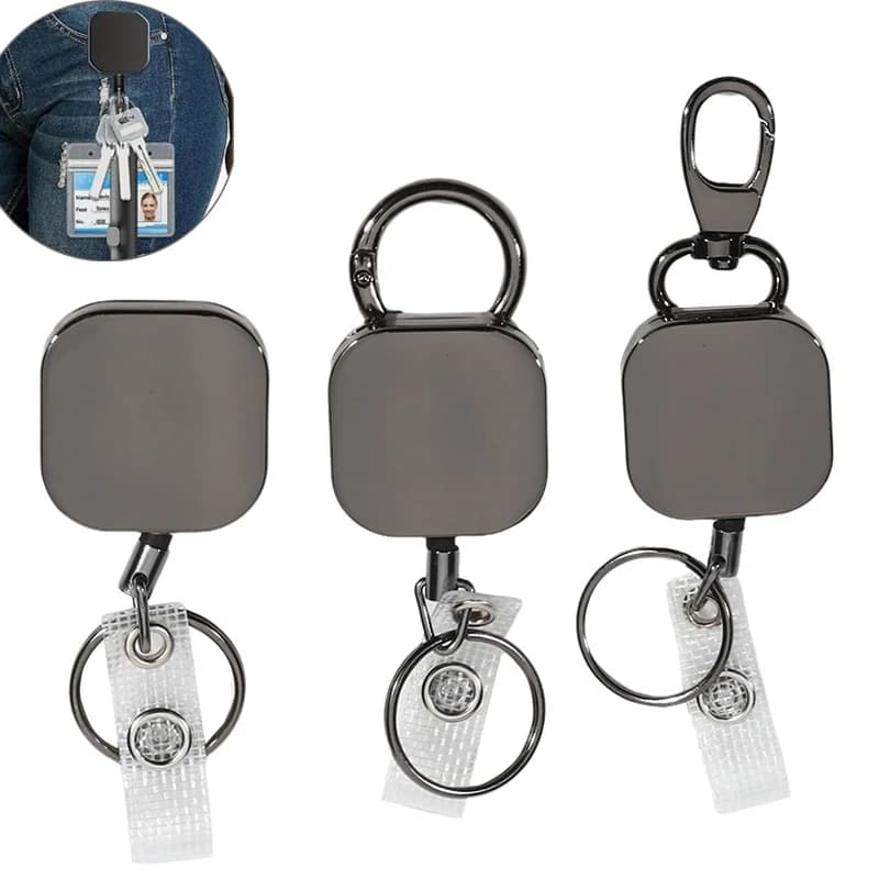 Portachiavi retrattile Porta badge in metallo resistente con moschettone da cintura e portachiavi per porta nome carta d'identità