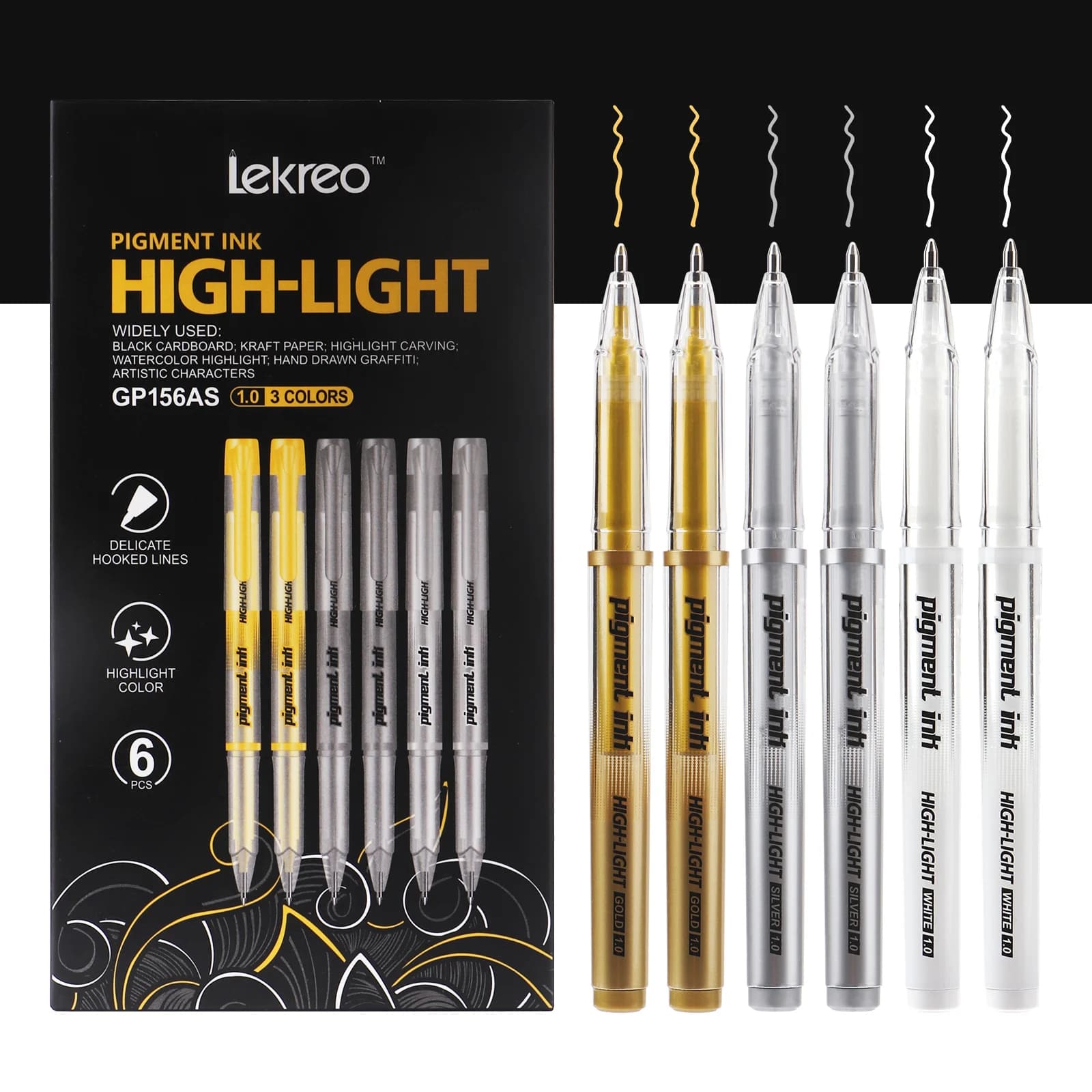 Lekreo Penne gel evidenziate bianche oro argento 3 colori, penna bianca a punta extra fine da 1,0 mm per evidenziatori artistici e disegni artistici