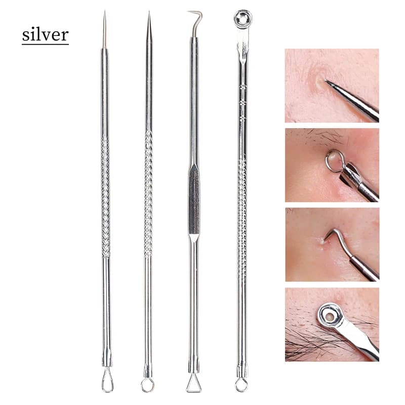 4Pcs/Set Acne Blackhead Needle Set Unscented Blemish PoreCleanser Needle Hook Spot Pimple Remover Skin Care Tools Accessories