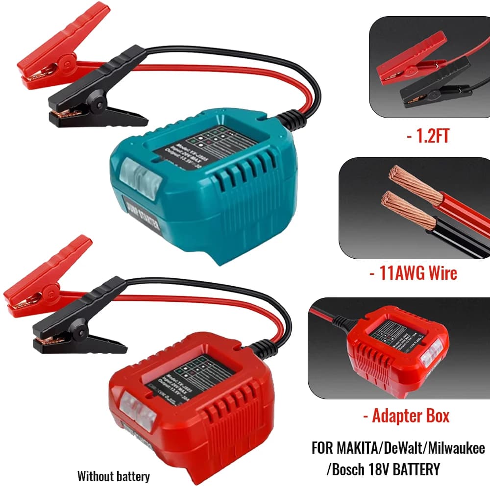 Nuovo Adattatore per Avviamento Auto Compatibile con Batterie al Litio 18V Makita/Dewalt/Milwaukee/Bosch, Cavo di Emergenza con Clip