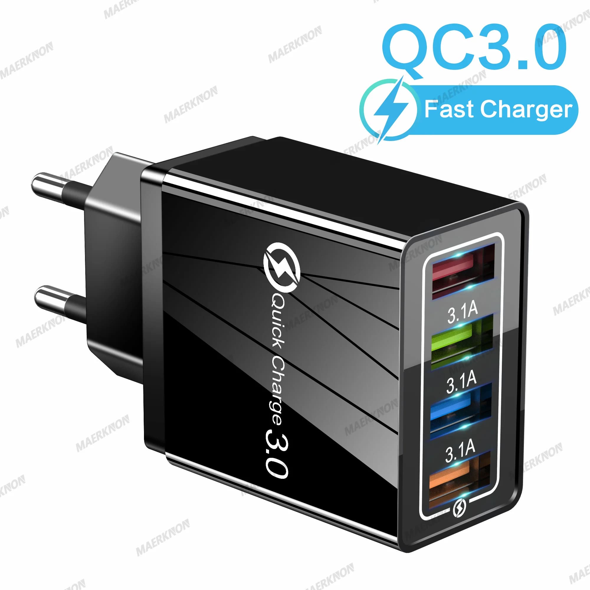 4-door USB charger 3.1A with quick charging QC 3.0, wall charger for Xiaomi Samsung, by phone, with US/EU plug, mobile travel charger.