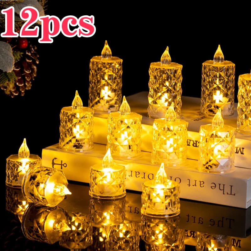 6/12/24 pezzi bellissimi ed eleganti 3 luci di candela senza fiamma alimentate a batteria, per matrimoni, feste, decorazioni natalizie