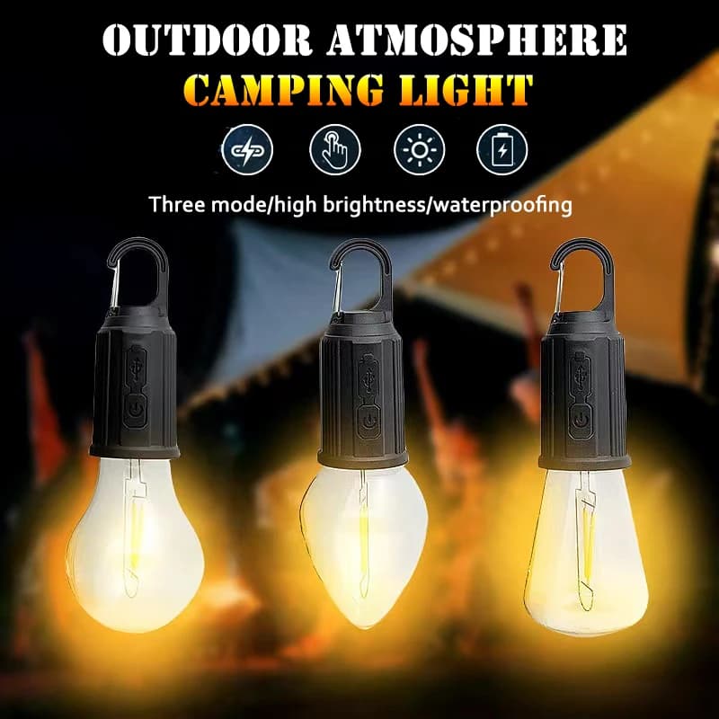 Luce da campeggio USB 3 modalità di illuminazione Lanterna ricaricabile Luce da tenda impermeabile ad alta luminosità con gancio Luce di emergenza notturna per esterni