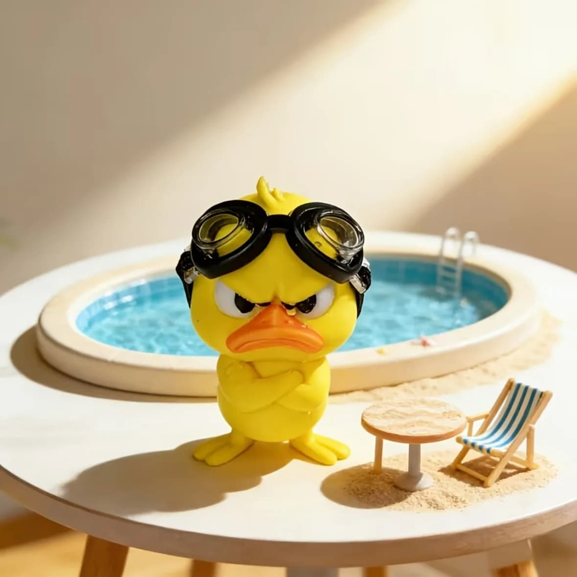 Angry duck-shaped ornament that embraces the chest, with swimming goggles, suitable for different occasions such as decoration and gift for parties