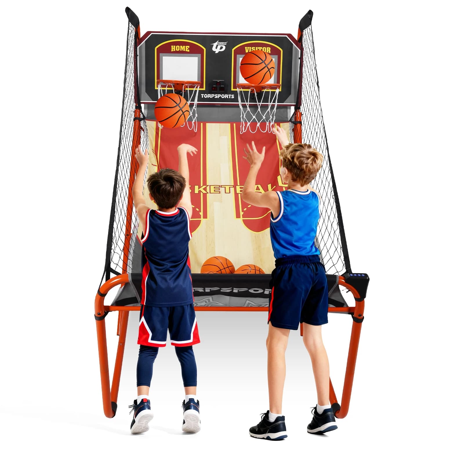 Set da Gioco Arcade Basket Gonfiabile Pieghevole con Pompa, Doppio Gioco con 5 Palloni da 7 Pollici per 2 Giocatori, Bambini e Adulti