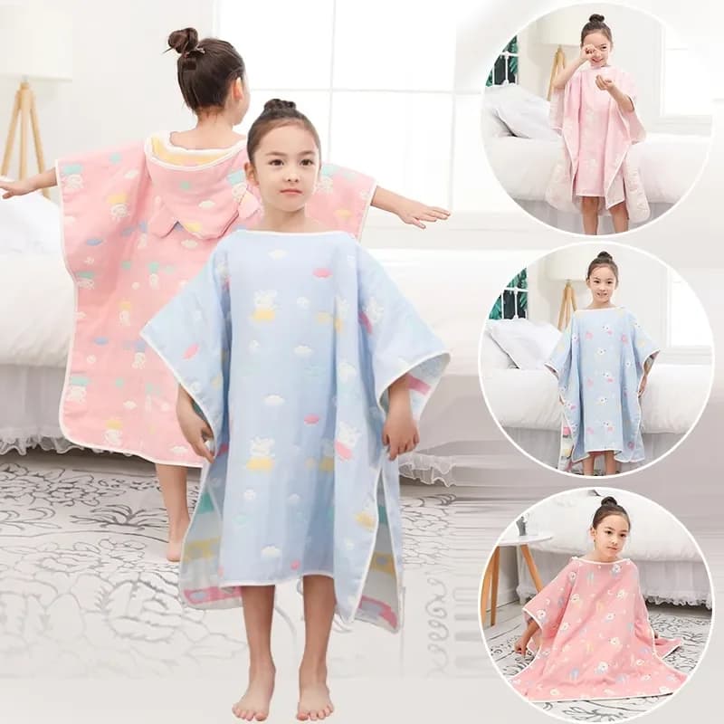 Pure Cotton Garbage Hooded Bathroom Towel Kids Style Cartoon Soft and Breathable Absorbent Bathrobe Mid Size Kids Night Shirt
