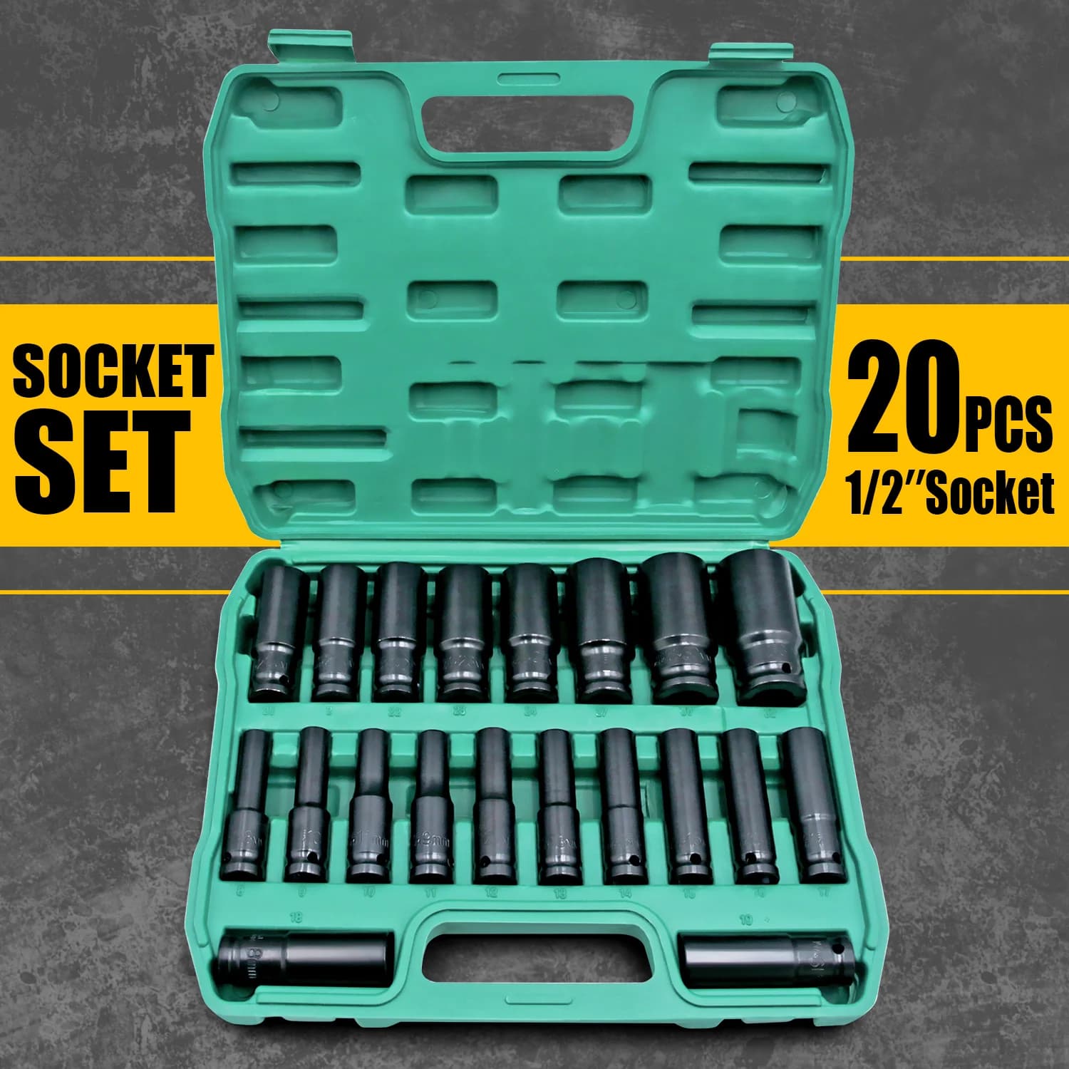 Set of 1/2" deep metric compasses set of 15/20 pieces Impact compasses set with hexagonal design at 6 points with portable housing