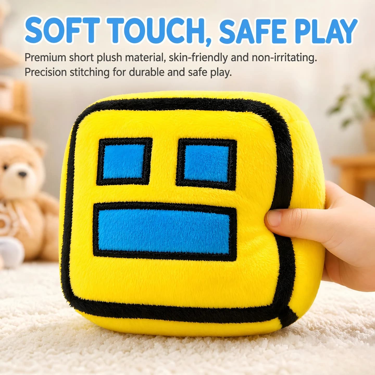 2026 Geometry Dash Cube Plush Toys Small Pillow Stuffed Plushie Doll Home Decor Children Birthday Gift for Kids and Gaming Fans