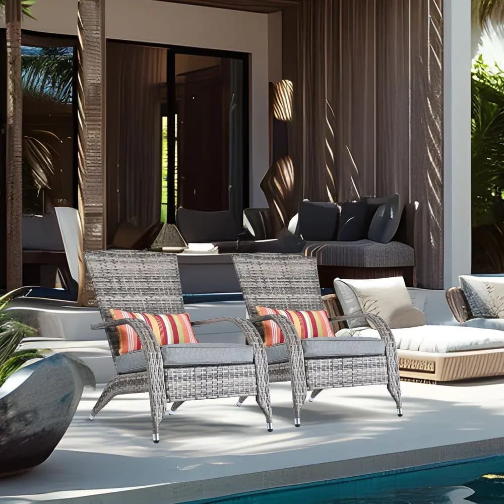 Set of 2 Adirondack Chairs in Vimini, Oversize Chairs Comfortable and Relaxing with Soft Bearings and Deep Low Seat