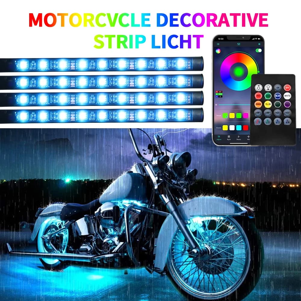 RGB Moto LED Underglow Environmental Strip Light App Remote Control Waterproof Atmospheric Light Lower underbody lights for 12V motorcycle