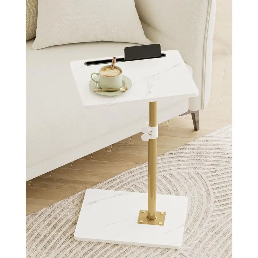Adjustable 360° Swivel Sofa Table in Height, Small Side Table for Sofa, C-shaped Table for Bed, Chair or Table