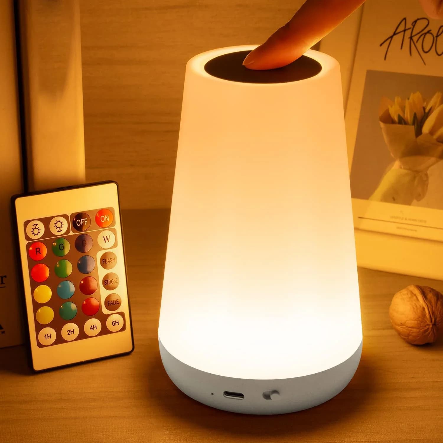 Night lamp with 13 Colours RGB with Remote control, Dimmable to the Touch, Portable Table Lamp, USB Rechargeable Bedside Lamp