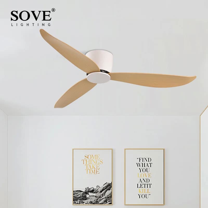 SOVE White Low Profile Blow Fan 17cm, DC Fan with Remote Control, 220V Lightless Simplic Blow Fan