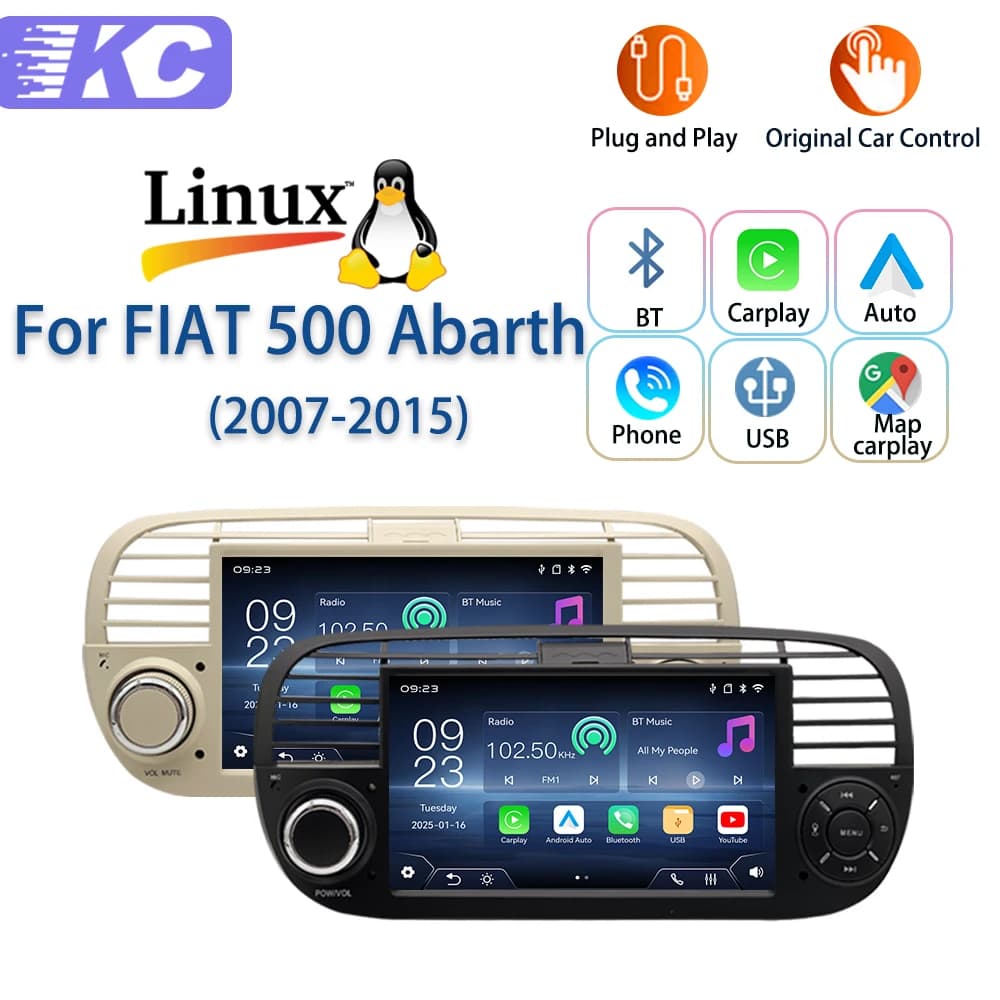 Per FIAT 500 Abarth (2007-2015) 2026 Nuovo Sistema Linux Wireless CarPlay Auto Bluetooth Musica Video Lettori Multimediali Telecamere