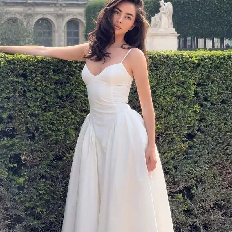 YENKYE Sexy Strapless Elegant Women's White Dress Lace Up Backpacking With V-neck A Line of Dresses From Sera Midi Robe 2025